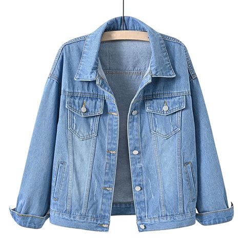 Womens Plus Size Denim Jackets S-4X Trendy Button Up Collared Long ...