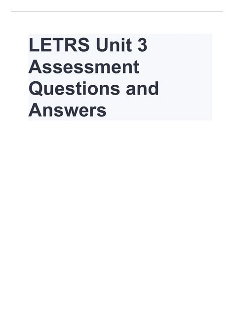 LETRS Unit 3 Assessment Questions and Answers - Letrs - Stuvia US