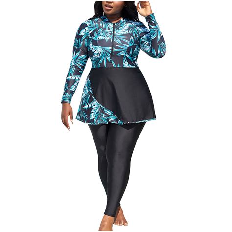 WREESH Womens Two Piece Swimsuit Plus Size Rash Guard Swimsuits Long ...