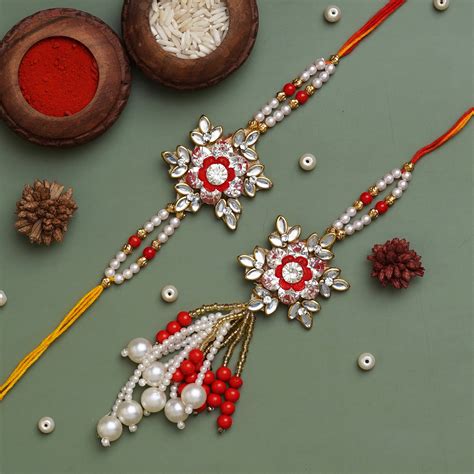 eCraftIndia White and Red Pearls, Diamonds Beautiful Designer Bhaiya B