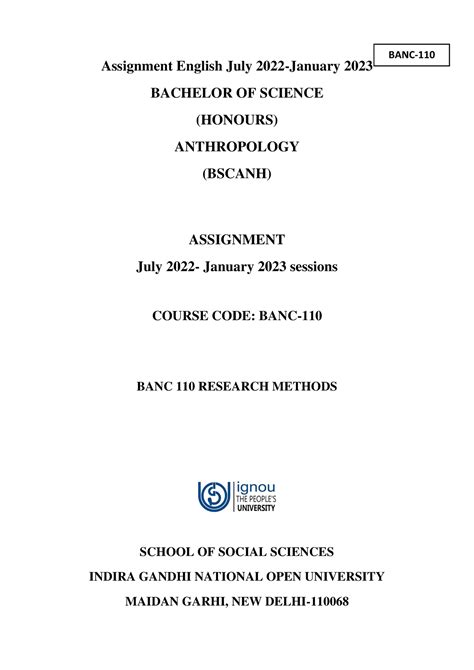 BANC 110 Assignment English July 2022-January 2023 - Assignment English ...