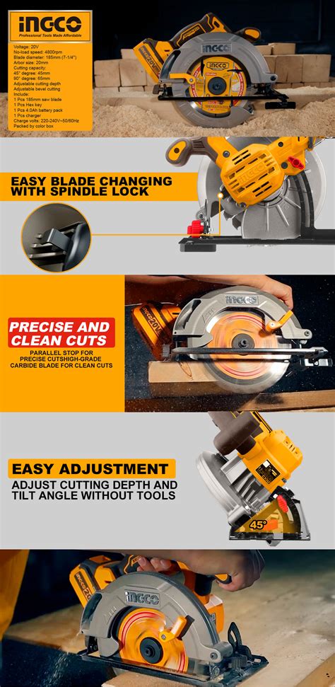 INGCO INGCO 185mm Cordless circular saw CSLI18511 | wood working tools ...