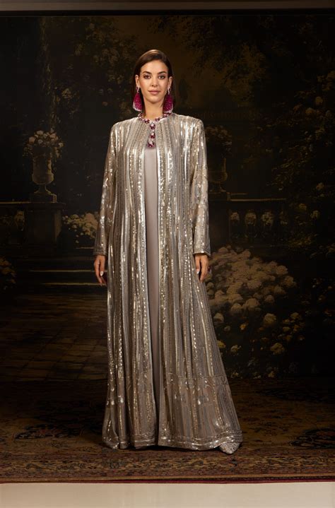 Grey Georgette Jacket Gown – Manish Malhotra