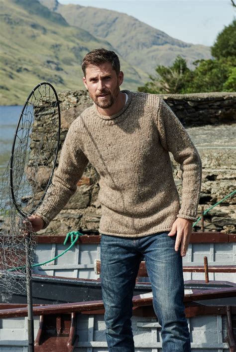 Raheen Tweed Roll Neck Mens Merino Wool Sweater - Oat