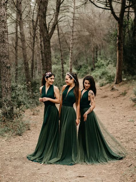 Infinity Dark Green Bridesmaid Dress with a Tulle Overlay - Lunss
