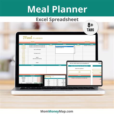 Weekly Meal Planner Excel Spreadsheet Template With Editable Snacks ...