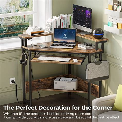 Buy Rolanstar Corner Desk, Small Computer Desk with Power Outlets & LED ...