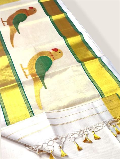 Kerala Kasavu Saree Premium Balaramapuram Handloom with Handwoven Parr ...