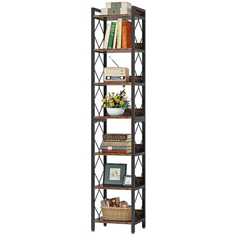 Tribesigns Rustic Brown and Black Metal 7-Shelf Corner Bookcase (13.4 ...