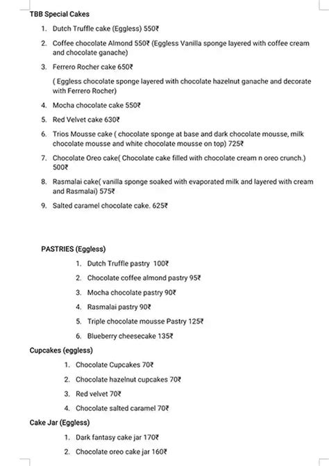 Menu of The Baking Bro, Wagholi, Pune