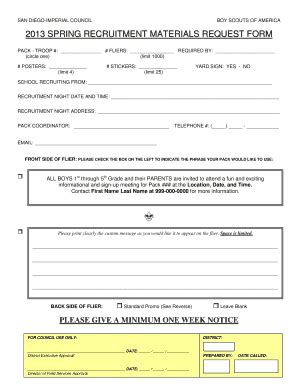 Fillable Online 2013 SPRING RECRUITMENT MATERIALS REQUEST FORM Fax ...