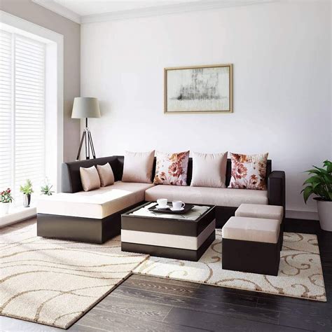 Torque Suzanne 8 Seater LHS Fabric Sofa with Center Table & 2 Puffy for ...