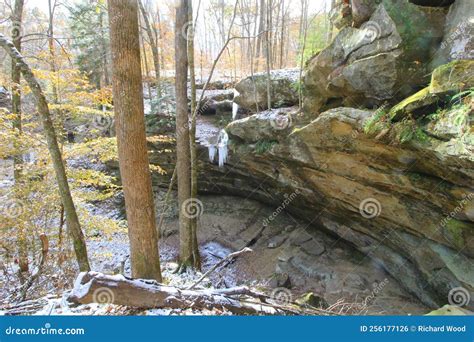 View of Hemlock Cliffs in Autumn after a Light Snow, Indiana Stock ...