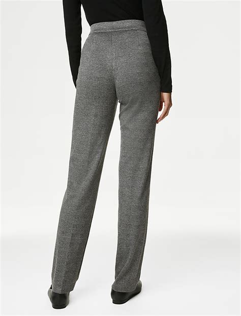 Buy Jersey Checked Straight Leg Trousers at Marks & Spencer