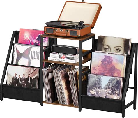 Amazon.com: ThreeHio Record Player Stand with Vinyl Storage, Vinyl ...