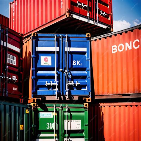 Premium Photo | Stacked colorful metal cargo containers used for ...
