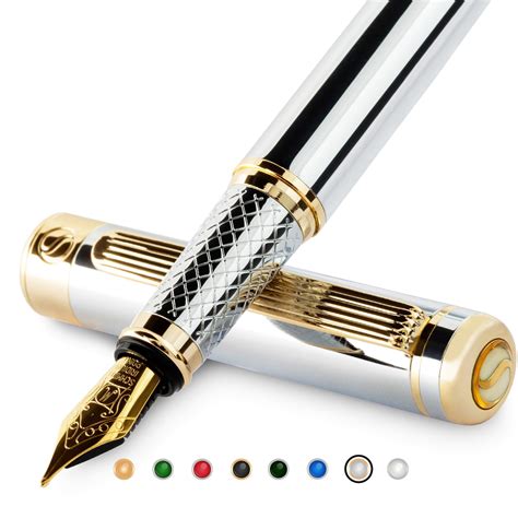 Buy Scriveiner Chrome Silver Fountain Pen - Stunning Pen with 24K Gold ...