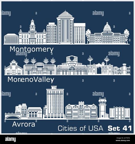 Cities of USA - Aurora, Moreno Valley, Montgomery. Detailed ...