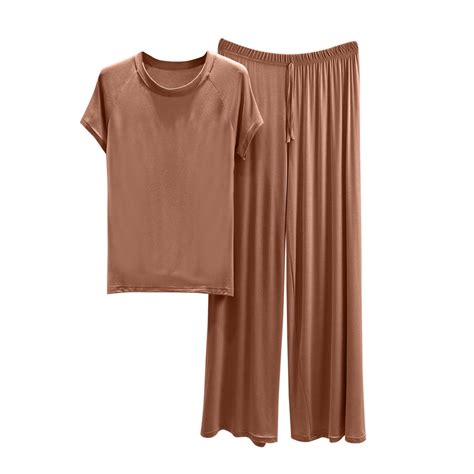 2 Piece Modal Pajamas Sets for Women Crewneck Short Sleeve Sleepwear ...
