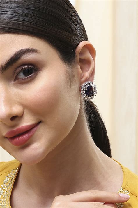 Buy Purple Silver-Plated Circular Studs Online at Biba India