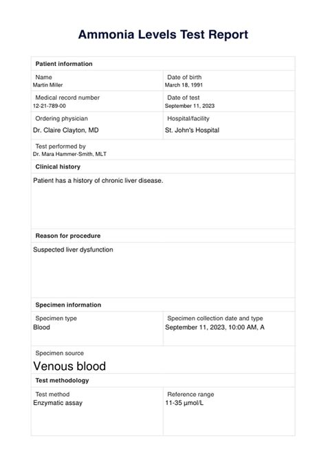 Ammonia Levels Test Report & Example | Free PDF Download