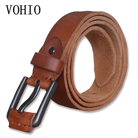 Mens Brown Top Layer Leather belt leather 100% cowhide Pure belt pin ...