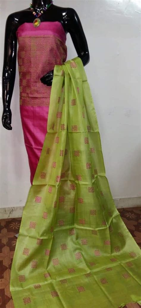 Tussar silk embroidery suit freeshipping - SILK ZONE