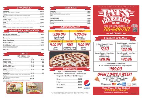Pat's Pizza Menu & Prices 2026 - Yours Own Menu