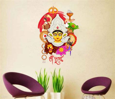 Buy Decor Villa™ PVC Vinyl Maa Durga 3D Wall Sticker JUST Peel & Stick ...