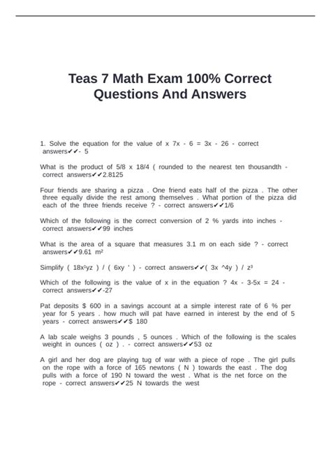 Teas 7 Math Exam 100% Correct Questions And Answers - ATI TEAS 7 MATH ...