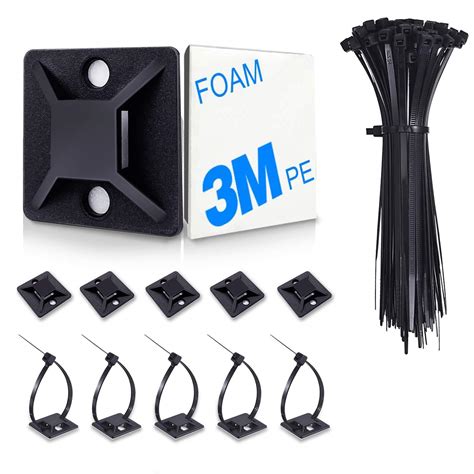 100 Pack Zip Tie Adhesive Mounts Self Adhesive Cable Tie Base Holders ...