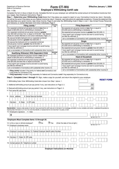 Fillable Form Ct-W4 - Employee'S Withholding Certificate printable pdf ...