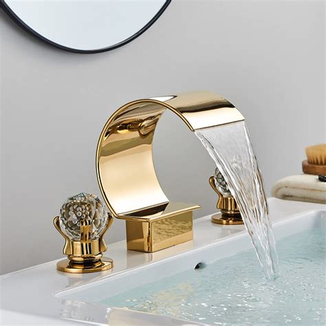 Buy YAGATAP Gold Bathroom Sink Faucet 3 Hole 2 Handle Crystal Knobs ...