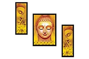 SAF UV Textured Buddha Print Synthetic Framed Painting (Set of 3 ...