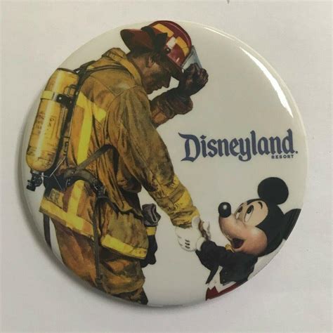 Disneyand Mickey Mouse Shaking Hands with Fireman Disney Button Set of ...