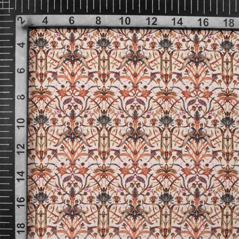 Peach And Red Traditional Pattern Digital Print Crepe Silk Fabric ...