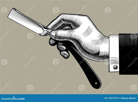 Hand with a straight razor stock vector. Illustration of cutthroat ...