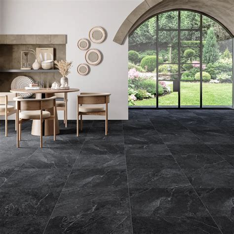 Black Riven Slate Tile 600x600 – Luxury Tiles UK