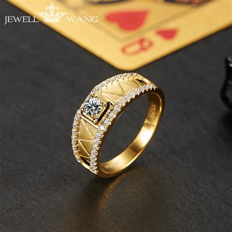 Jewellwang 18k Yellow Gold Rings 1.0ct Carat Moissanites 0.01ct Diamond ...
