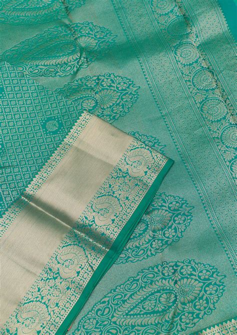 Buy Rama Green Zariwork Pure Silk Saree - Koskii