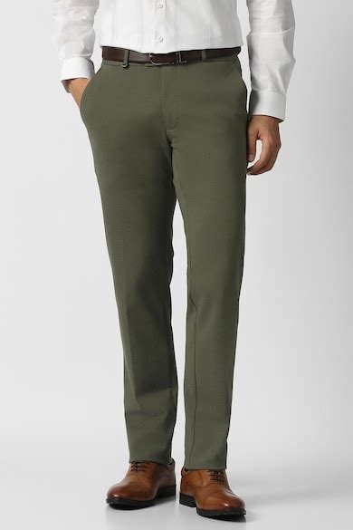 Buy Men Olive Solid Ultra Slim Fit Trousers Online - 40246246 | Van Heusen