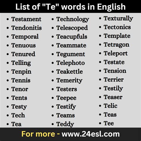 List of “Te” words in English - 24esl.com