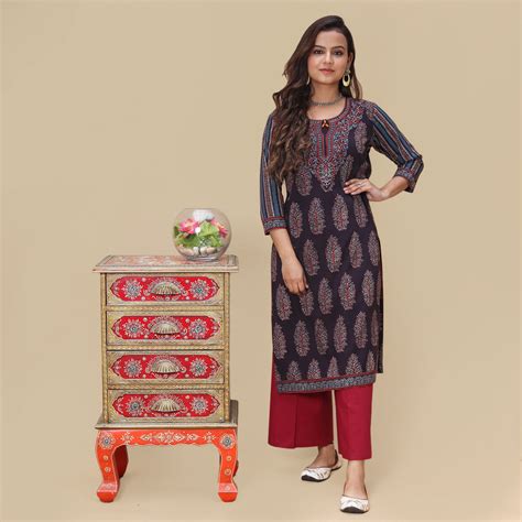 Monsoon Clouds Ajrakh Hand Block Kurta – tSucchi Traditions