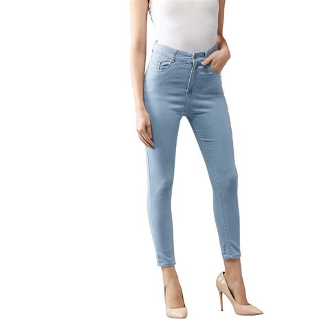 Buy Dolce Crudo Women's Light Blue Skinny Fringed Hemline Detailing ...