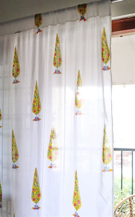 Yellow cypress tree curtains - Sheer Mul curtains - Cotton Mulmul curt ...