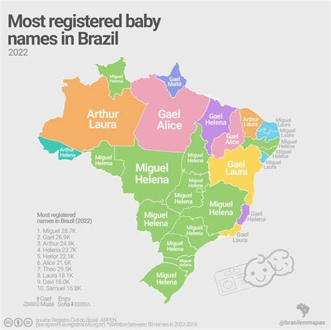 Most registered baby names in Brazil, 2022. by... - Maps on the Web