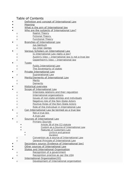 International LAW Study Materials - Table of Contents Definition and ...