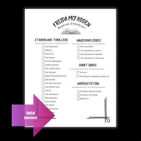 Freida Mcfadden Book List Reading Log, Printable Checklist, Thriller ...