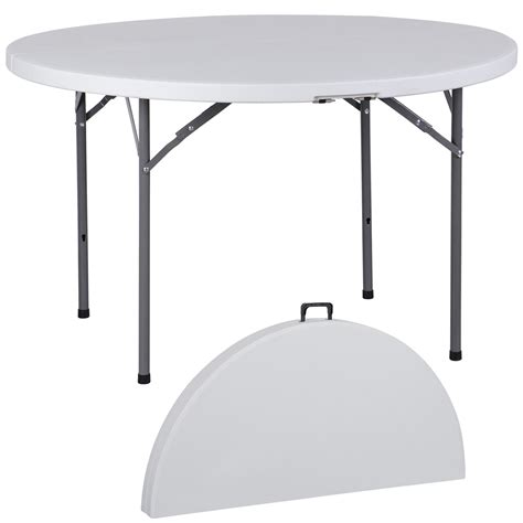 4 FT Round Folding Table 48" Fold-in-Half with Handle Plastic White ...