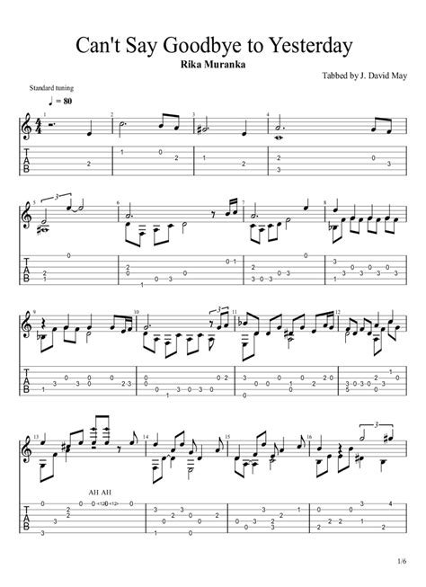 Can't Say Goodbye to Yesterday Piano Version Tab - Wilson